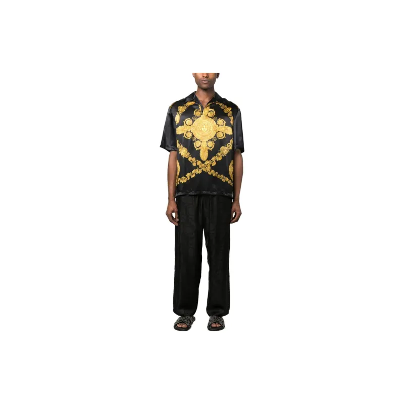 VERSACE Baroque Printed Color-Block Polo Shirt-1