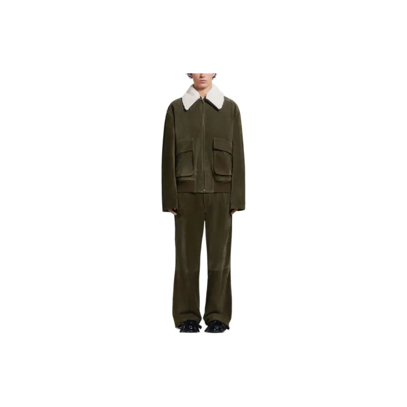 MARNI Shearling Collar Zip up Leather Jacket-1