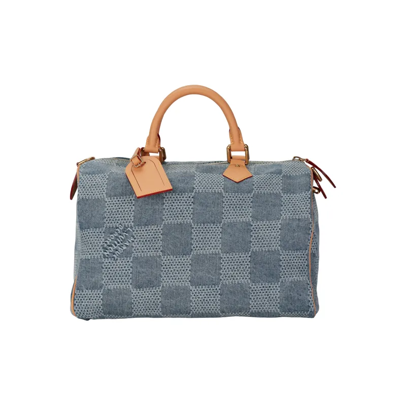 LOUIS VUITTON Speedy 40 Bandouliere Damier Denim 3D Blue Denim-3