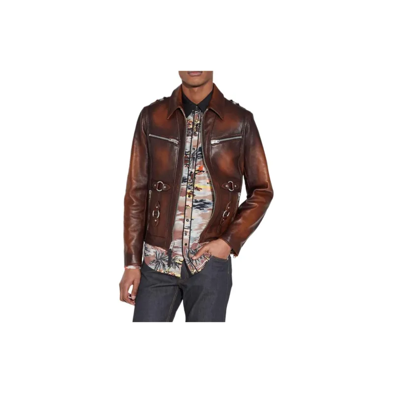 COACH Leather Jackets Men Brown-1