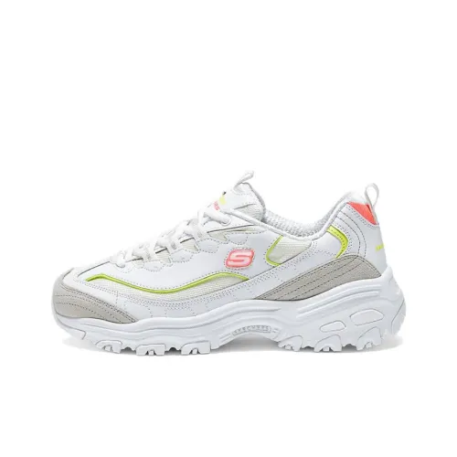 Skechers DLITES Chunky Sneakers Women's Low-Top White/Pink/Lemon Yellow