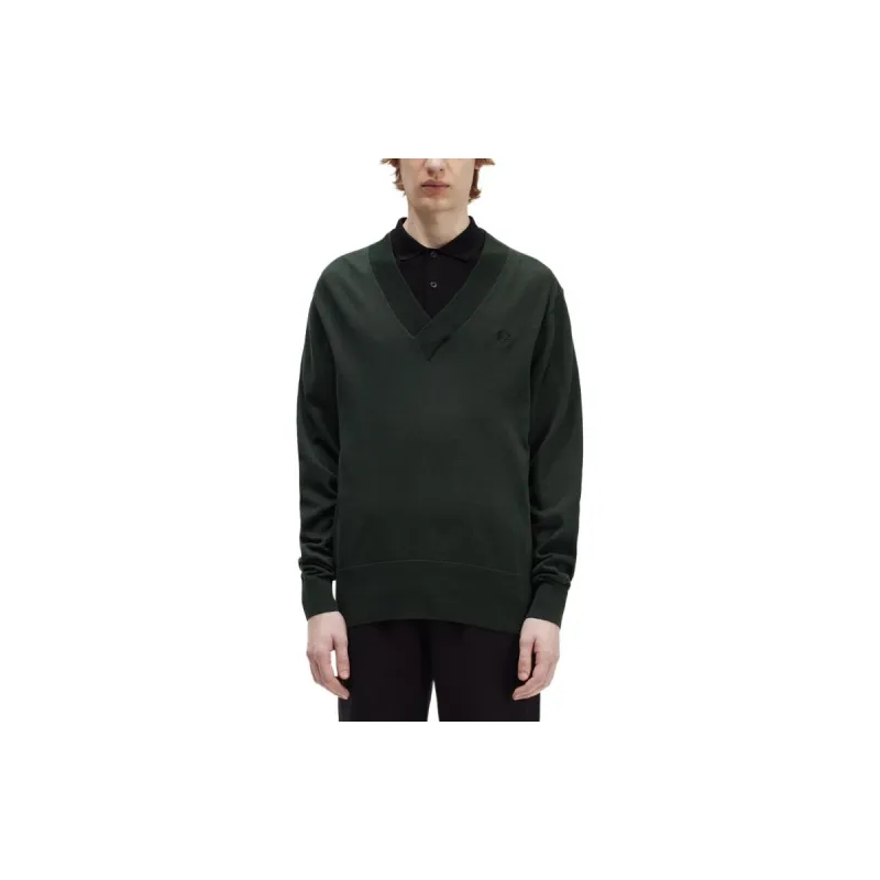 FRED PERRY V Neck Jumper Sweater Men's Green-2