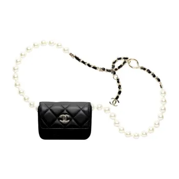 CHANEL Sheepskin Fanny Pack Women's Black