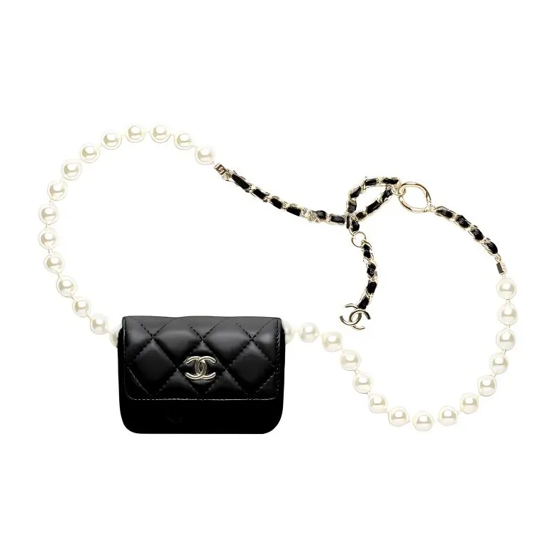 CHANEL Sheepskin Fanny Pack Women's Black-0