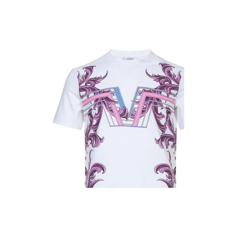 VERSACE Plant Pattern Print Crew Neck Pullover Short Sleeved T Shirt Men's White-2
