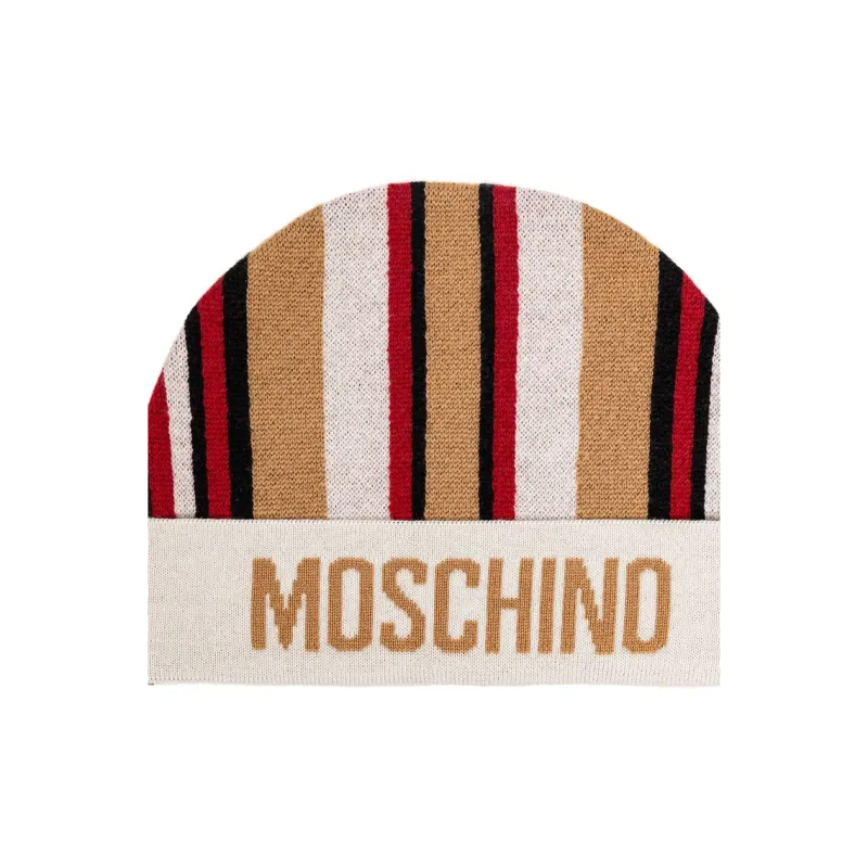MOSCHINO Logo Intarsia Knit Striped Beanie-2