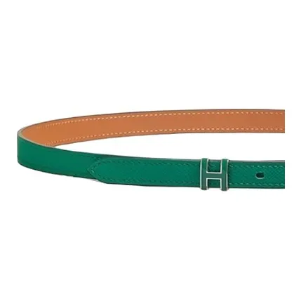 HERMES Metal Leather Belts Women's Emerald Green/France Blue Width 1.5cm-1