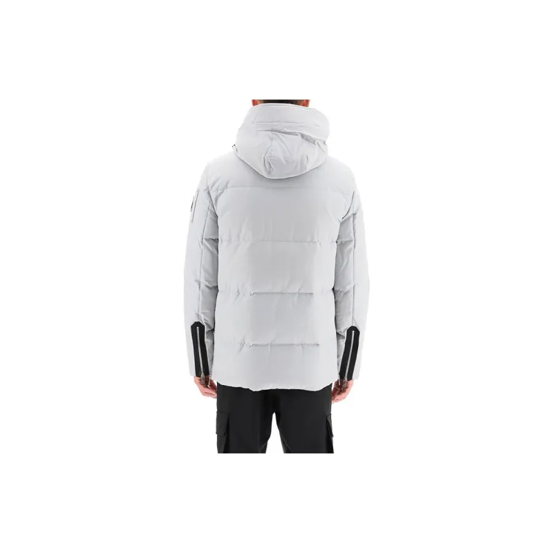 Moose Knuckles Solid Color Hooded Cropped Down Jacket Men's Silver-1