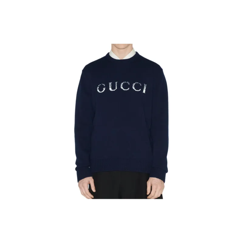 GUCCI Logo Intarsia Crewneck Knit Sweater-2