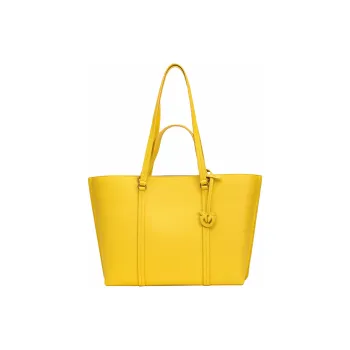 PINKO Calfskin Tote Bag Shopping Bag Handbag Large Size Women's Banana Yellow