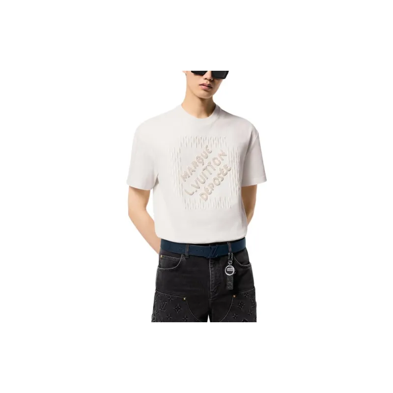 LOUIS VUITTON Embroidered Signature Cotton T Shirt-3