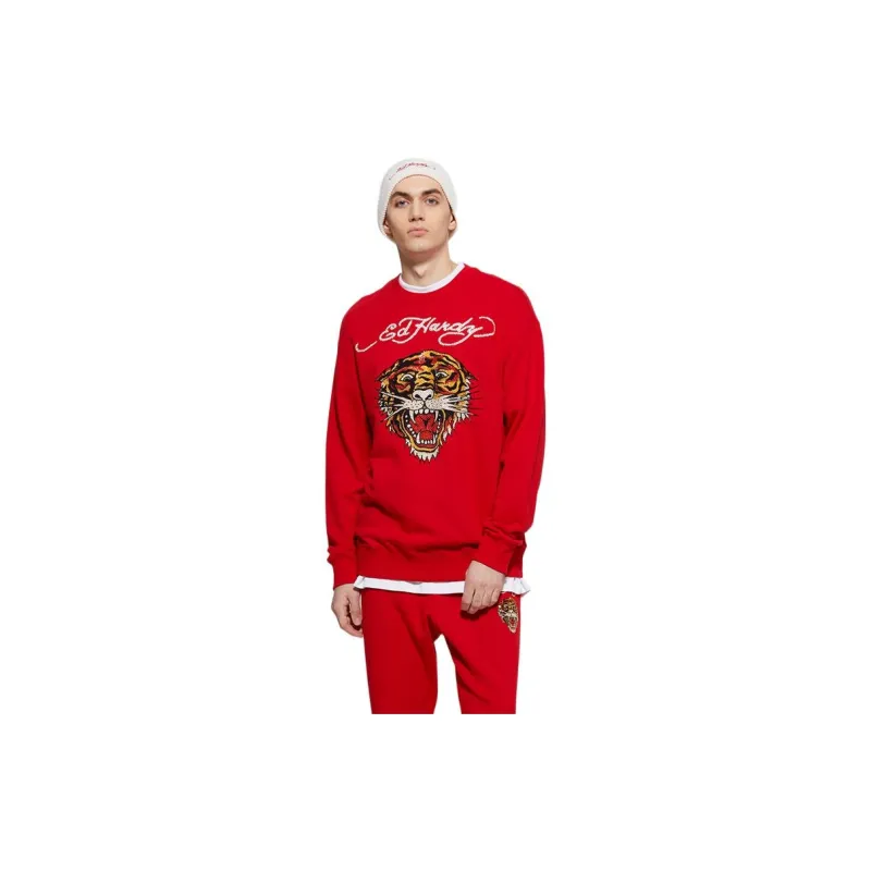 Ed Hardy Sweatshirts Men Warm Neon Rose Red E1OWM068-3