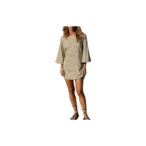 FREE PEOPLE Short-Sleeved Dresses Women's Seaweed Khaki Combo