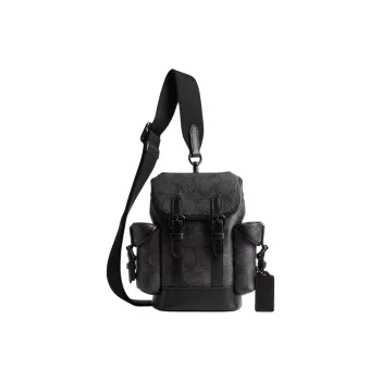 COACH Hitch Coated Canvas Shoulder Bag, Crossbody Bag Mini Men's Charcoal