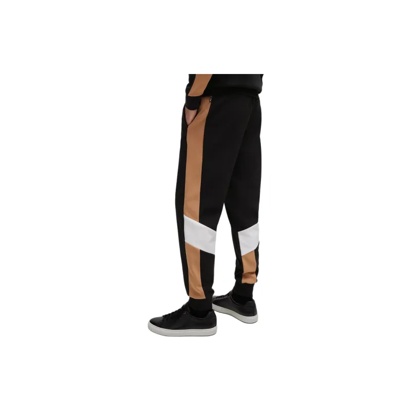 HUGO BOSS Cotton Blend Tracksuit Bottoms With Colour Blocking Knitted Sports Pants Men's Black-4