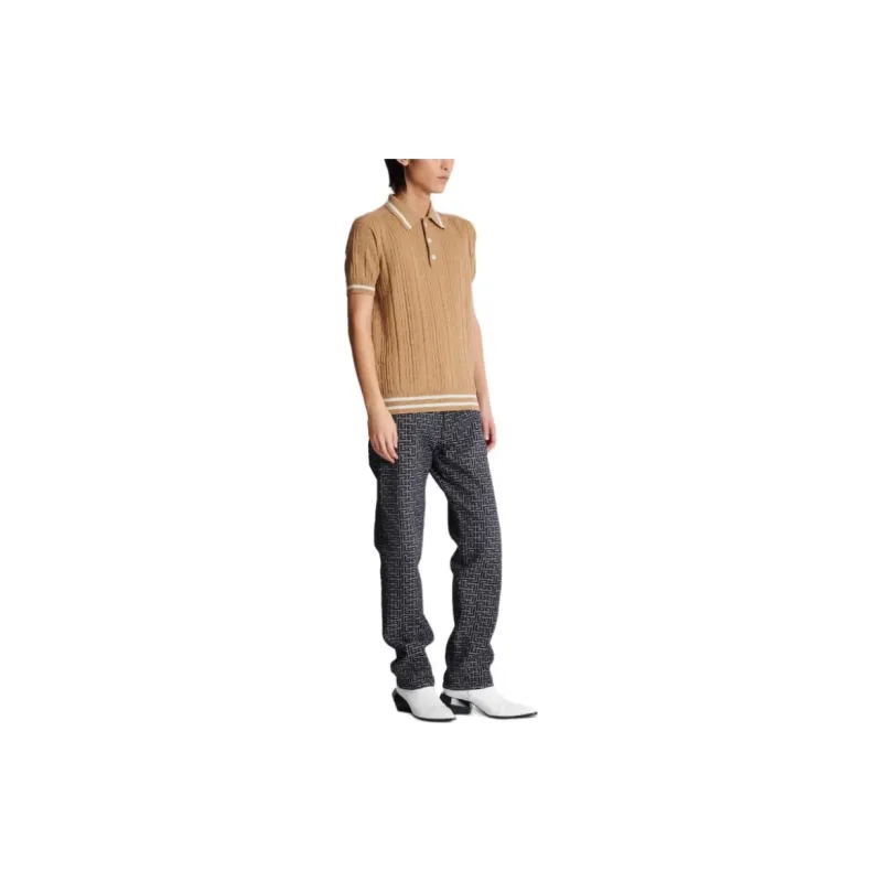 BALMAIN Monogram Jacquard Knitted Polo Shirt-4