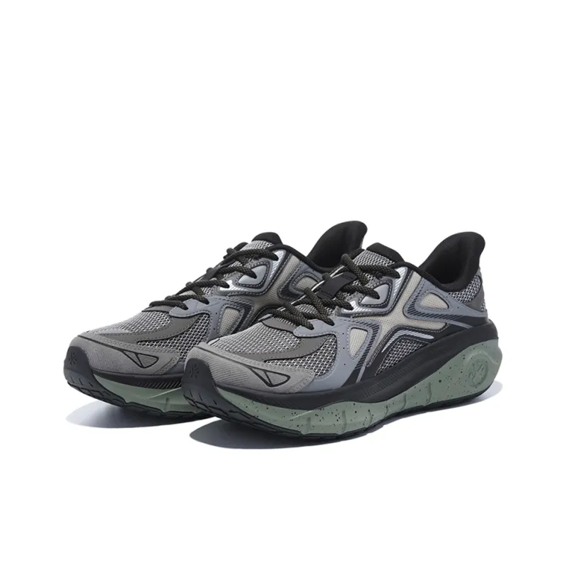 BMAI Pioneers Thick Tao Cushioning Support Wear Resistant Breathable Mid Top Running Shoes Men's Green Gray-2