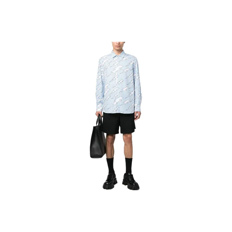 Neil Barrett Lightning-print Striped Cotton Shirt-1