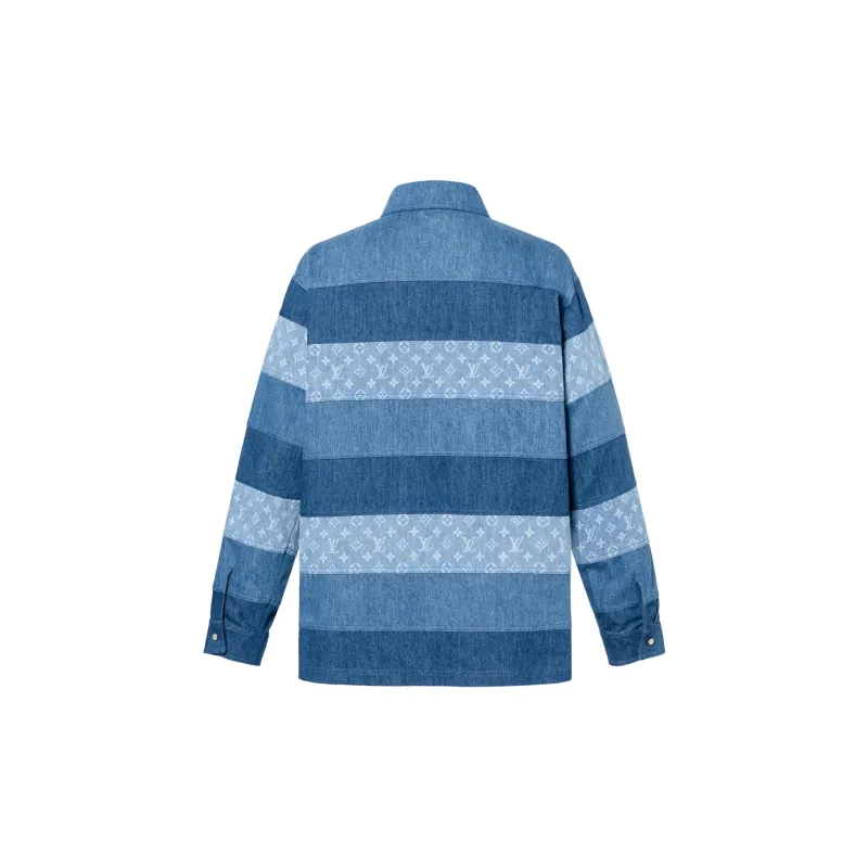 LOUIS VUITTON Patchwork Long Sleeved Denim Polo Shirt-1