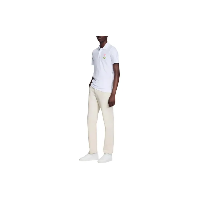 Sandro Polo Shirts Men White Pink Embroidery-3