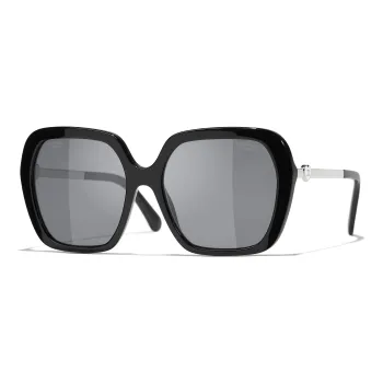 CHANEL Acetate Metal Acetate Square Sunglasses Unisex Black Silver