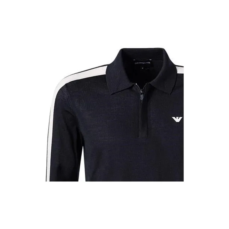 EMPORIO ARMANI Logo embroidered Virgin wool Polo Jumper-2