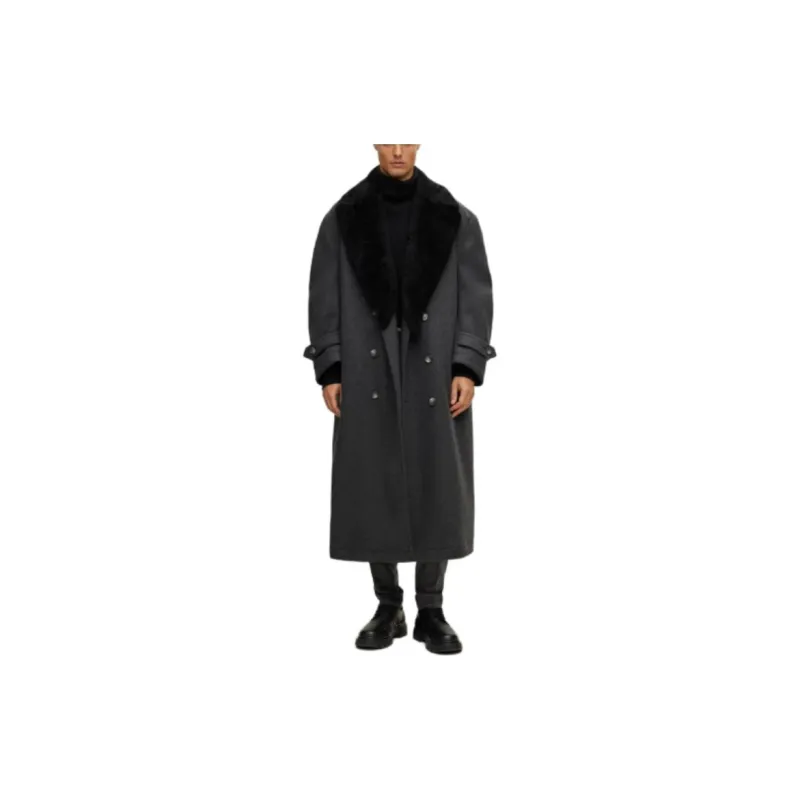HUGO BOSS Relaxed-Fit Coat In Virgin Wool And Cashmere Coats Men's Gray-1