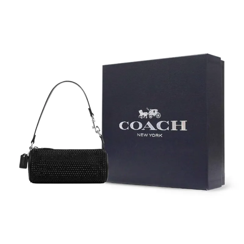COACH Nolita Fabric With Cow Leather Portable Crossbody Cylinder Bag, Shoulder Bag Trumpets Women's Black-5