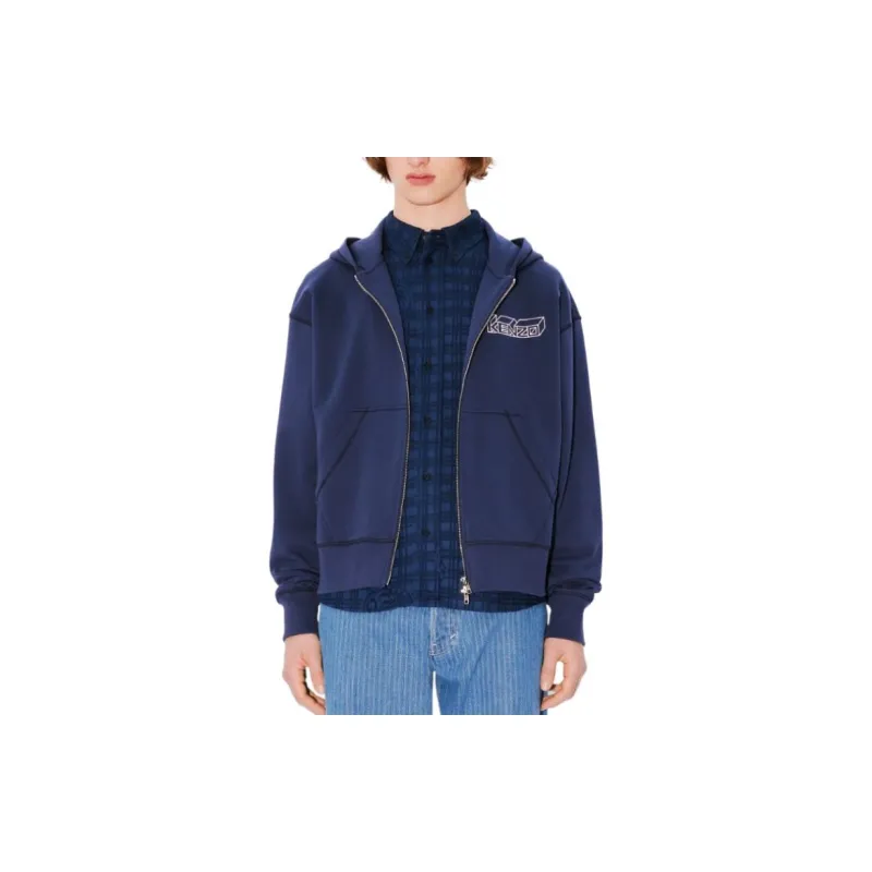 KENZO Logo Embroidered Zip Up Hoodie-3