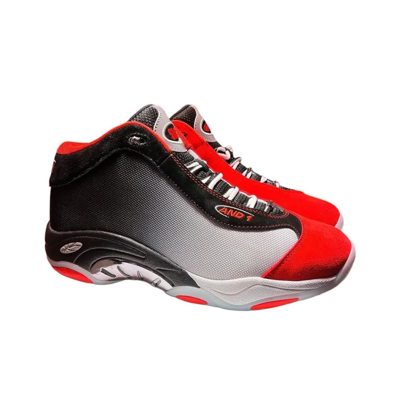 SLAM x AND1 Anti-Slip Wear-Resistant Mid-Top Basketball Shoes Unisex Red White-2