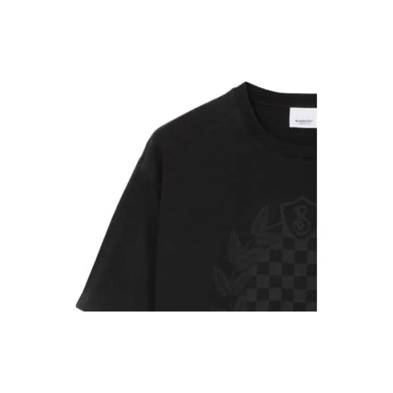 Burberry Solid Color Print Crew Neck Straight Fit Short Sleeved T Shirt T Shirt Men's Black-6