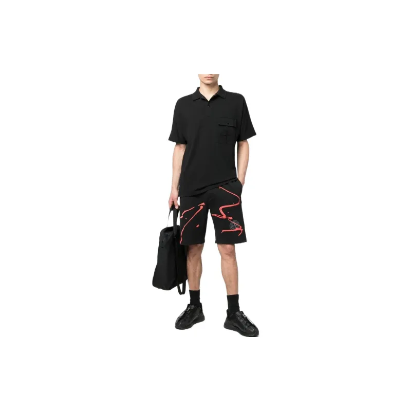 STONE ISLAND Ink Three Embroidered Fleece Shorts-3
