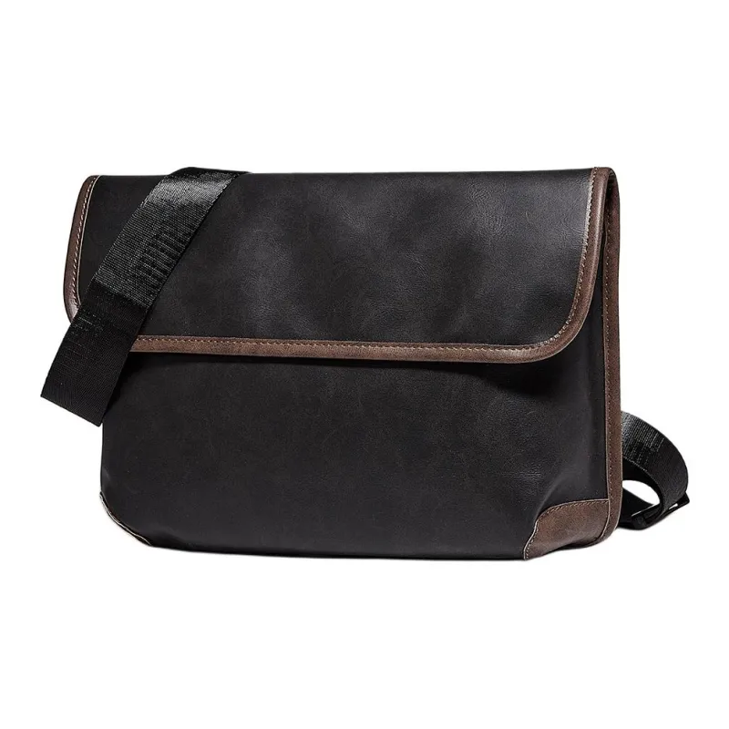 Marino Orlandi Synthetic Leather Shoulder Bag Crossbody Messenger Bag Medium Size Unisex Black/Coffee-4