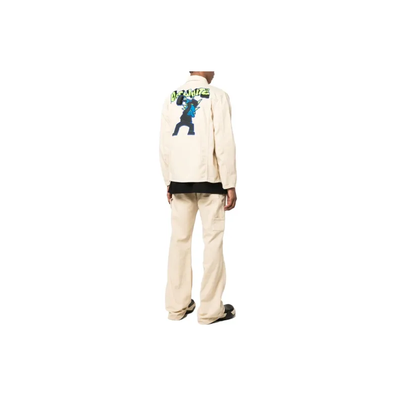 OFF WHITE Motif Embroidered Buttoned Denim Jacket-3