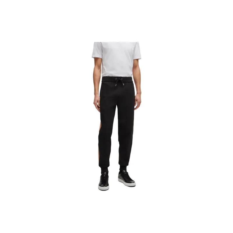 HUGO BOSS Cotton Blend Tracksuit Bottoms With Colour Blocking Knitted Sports Pants Men's Black-2