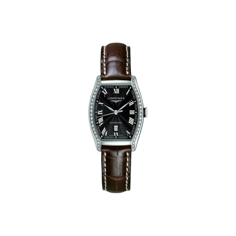 LONGINES Collection Automatic Mechanical Movement Women's Watch 26*30.6mm Black Dial Stainless Steel Case Leather Strap-0