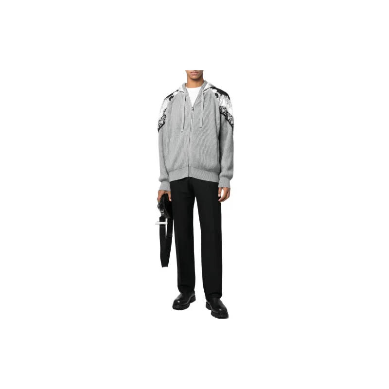 VERSACE Filigree-Printed Zipped Knitted Hoodie-1