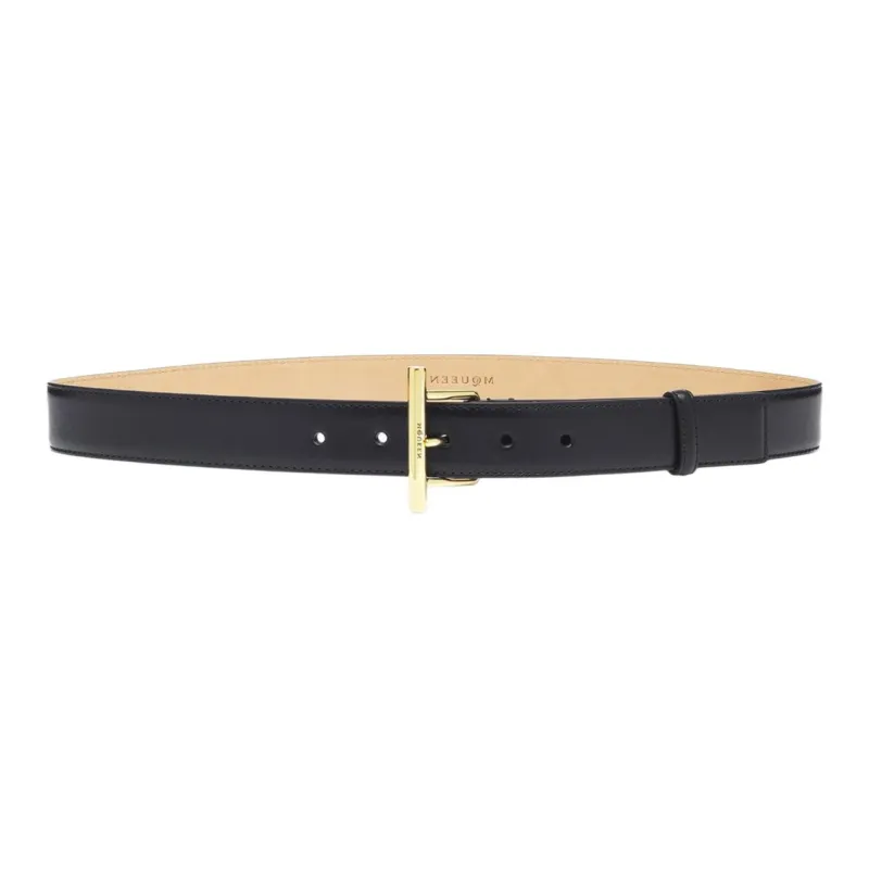 Alexander McQueen Calfskin Leather Belts Women's Black 3.5cm-0