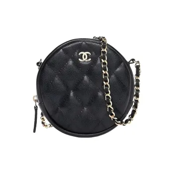 CHANEL 19Bag Litchi Grain Cow Leather Round Bag, Shoulder Bag, Crossbody Bag Women's Black