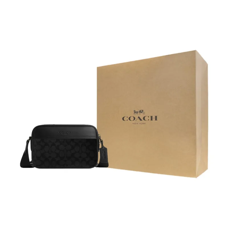 COACH Graham Artificial Leather Cow Leather Patchwork Shoulder Bag Crossbody Bag Medium Size Men's Black-6