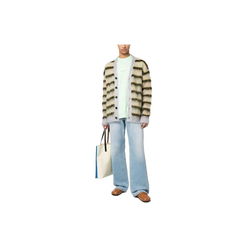 MARNI V Neck Mohair Stripe Cardigan-1