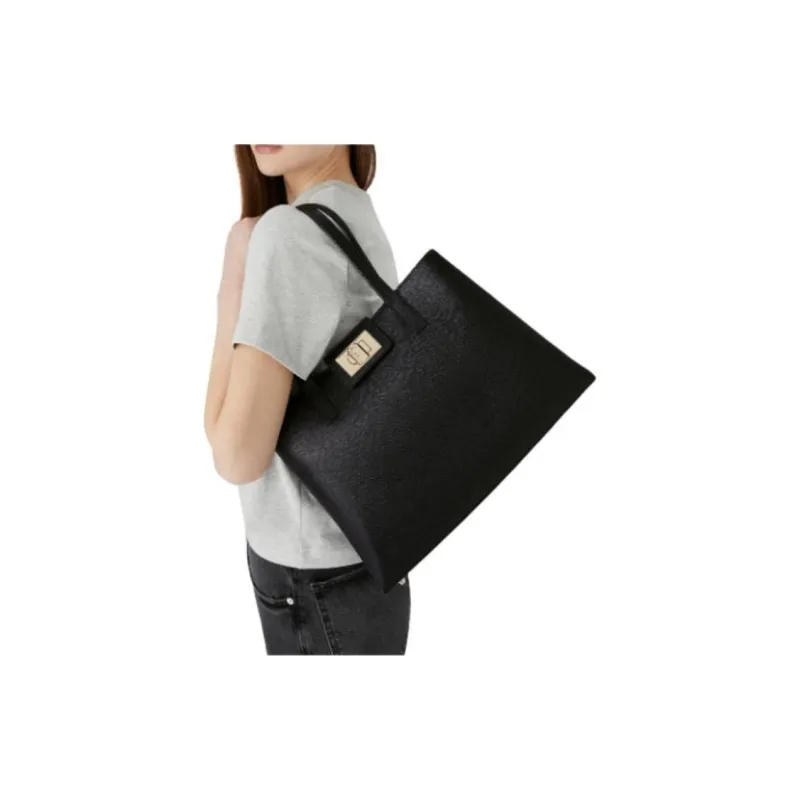 Furla 1927 Collection Leather Tote Bag, Shopping Bag, Crossbody Bag, Handbag Medium Size Unisex Black-3