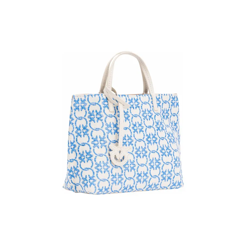 PINKO Polyethylene With Polyurethane With Cow Leather Tote Bag, Shopping Bag, Handbag Women's Blue & White-1