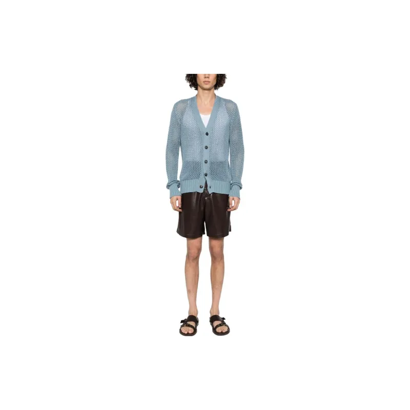 Tagliatore V-neck Crochet-knit Cotton Cardigan-1