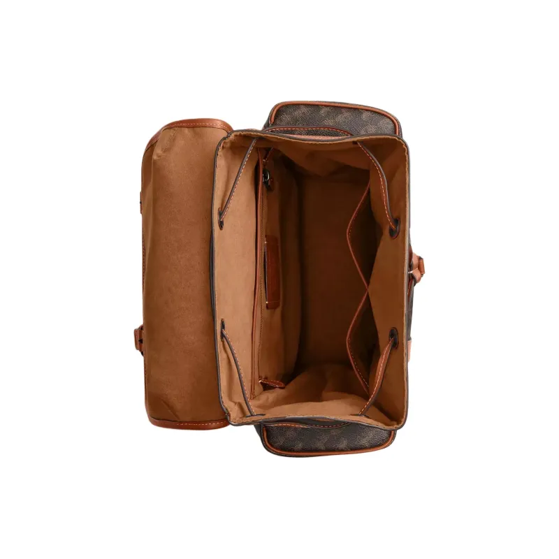 COACH Hitch Coated Canvas With Genuine Calfskin Backpack Large Size Men's Truffle Brown-2