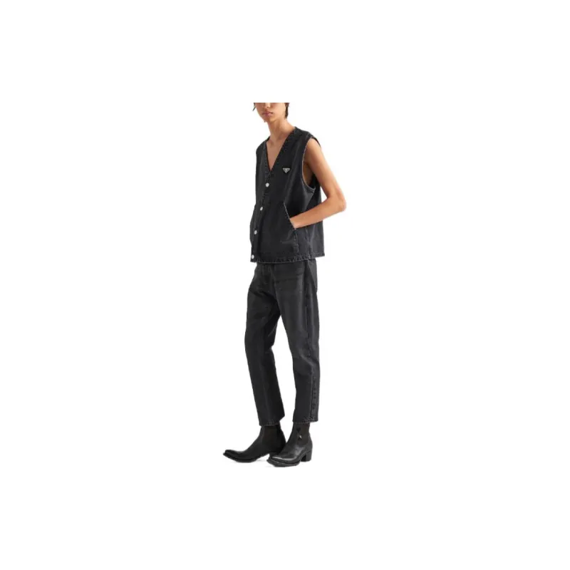 PRADA Triangle-logo Denim Vest-3