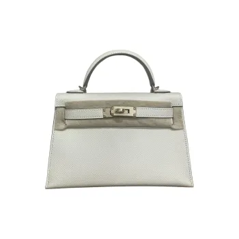 HERMES Mini Kelly Epsom Leather Kelly Bag Shoulder Bag Crossbody Bag Handbag Women's 10 Craie Milkshake White