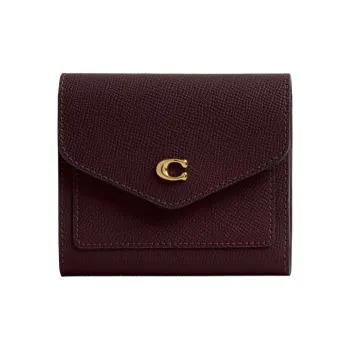 COACH Wyn Cross-Stitch Leather Coin Purses Wallets Small Size Women's Burgundy