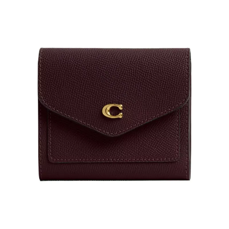 COACH Wyn Cross-Stitch Leather Coin Purses Wallets Small Size Women's Burgundy-0