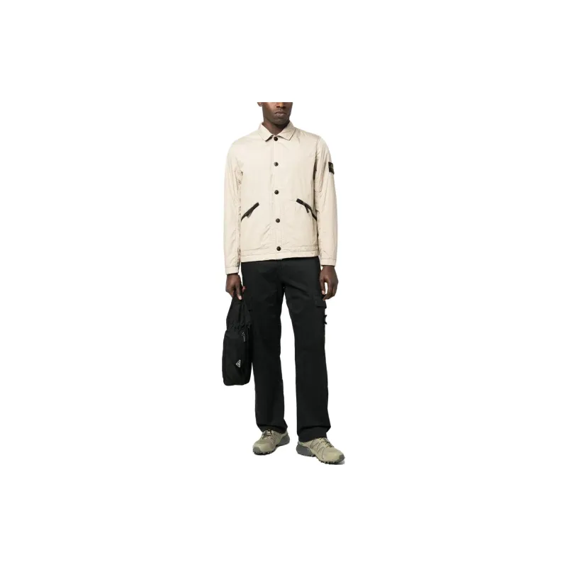 STONE ISLAND Logo Patch Button Up Overshirt Jacket-1